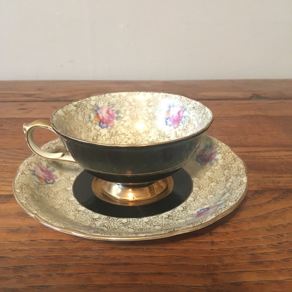 CHINTZ Vintage Black And Gold Teacup And Saucer SGK Made In Occupied Japan EUC - Picture 3 of 5